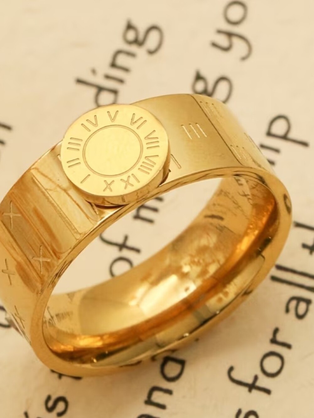 Gold Roman Numeral Disk Ring - Women's Fashion Band